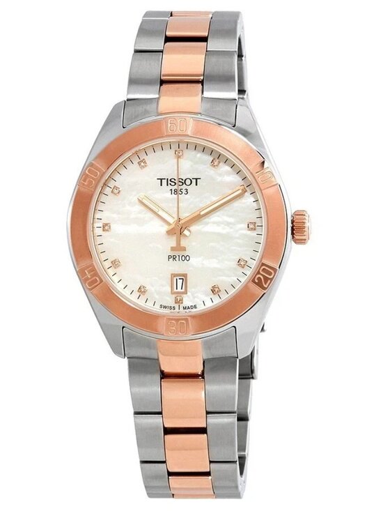 Tissot PR100 Diamond 36mm Two Tone MOP Dial Womens Watch Swiss Quartz main image 10